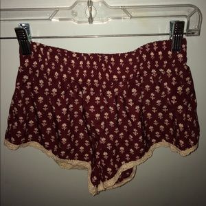 maroon floral shorts